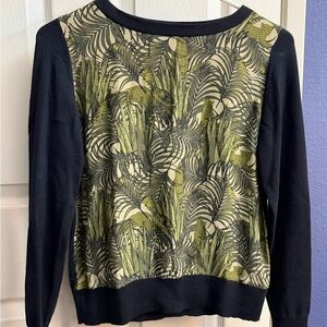 Uniqlo Black and Olive Leaf Print Sweater